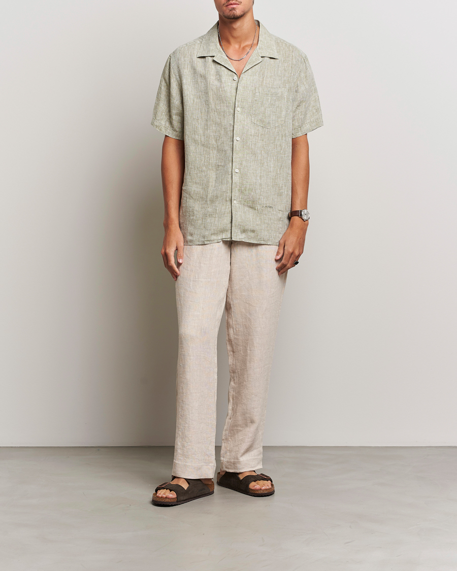 Homme | Chemises | J.Lindeberg | Reg Fit Linen Melange Short Sleeve Shirt Aloe