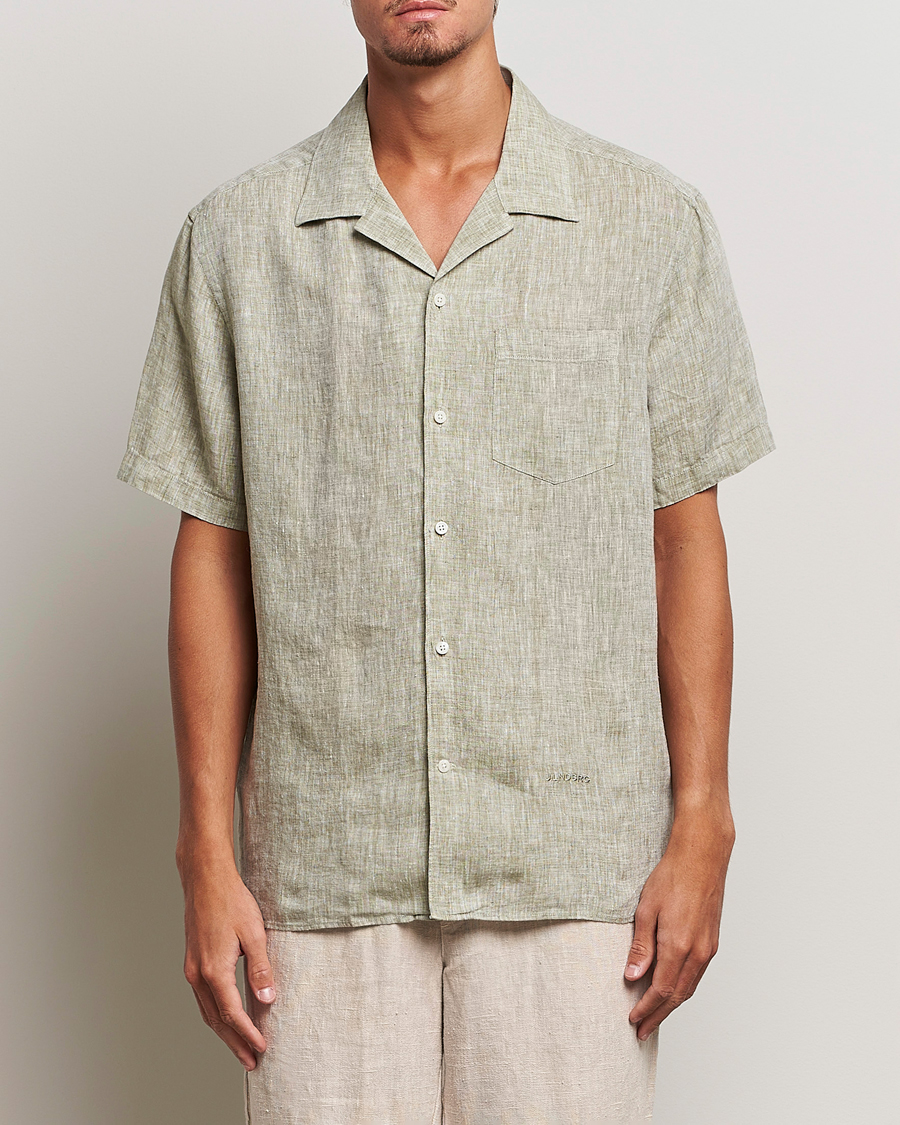 Homme | Chemises | J.Lindeberg | Reg Fit Linen Melange Short Sleeve Shirt Aloe