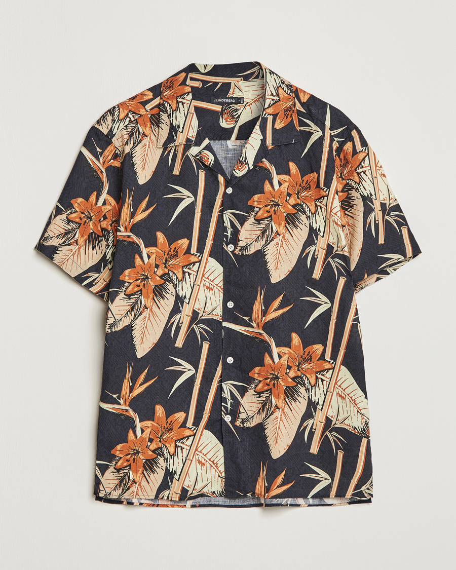 Homme | Chemises | J.Lindeberg | Elio Tropical Print Short Sleeve Shirt Navy