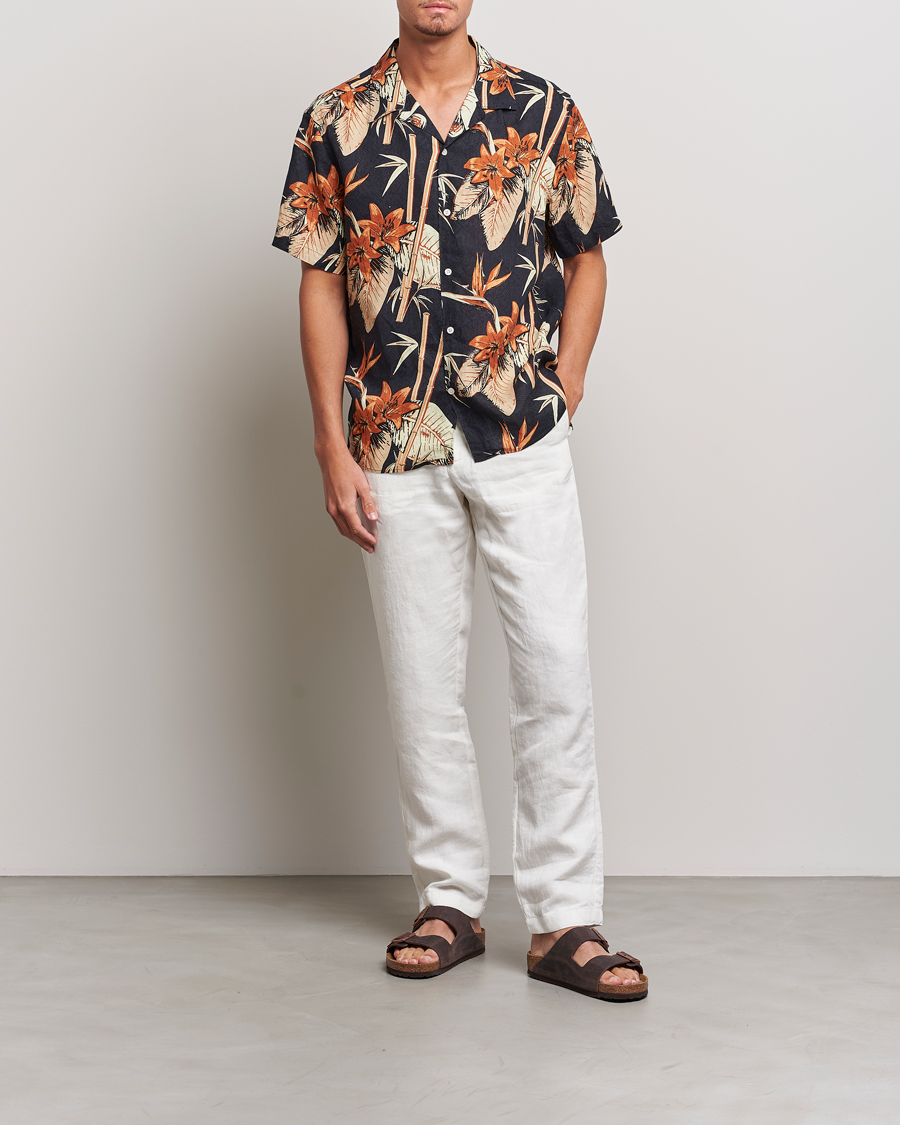 Homme | Chemises | J.Lindeberg | Elio Tropical Print Short Sleeve Shirt Navy