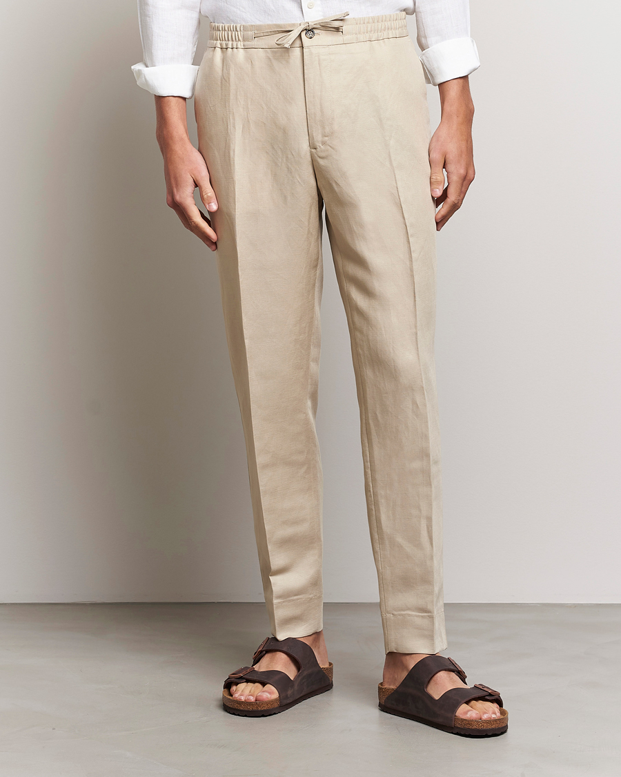 Homme | Pantalons | J.Lindeberg | Baron Tencel/Linen Trousers Safari Beige