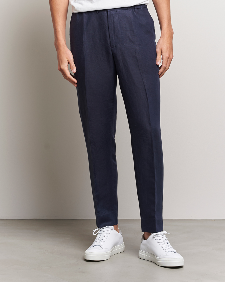 Homme | Pantalons | J.Lindeberg | Baron Tencel/Linen Trousers Navy