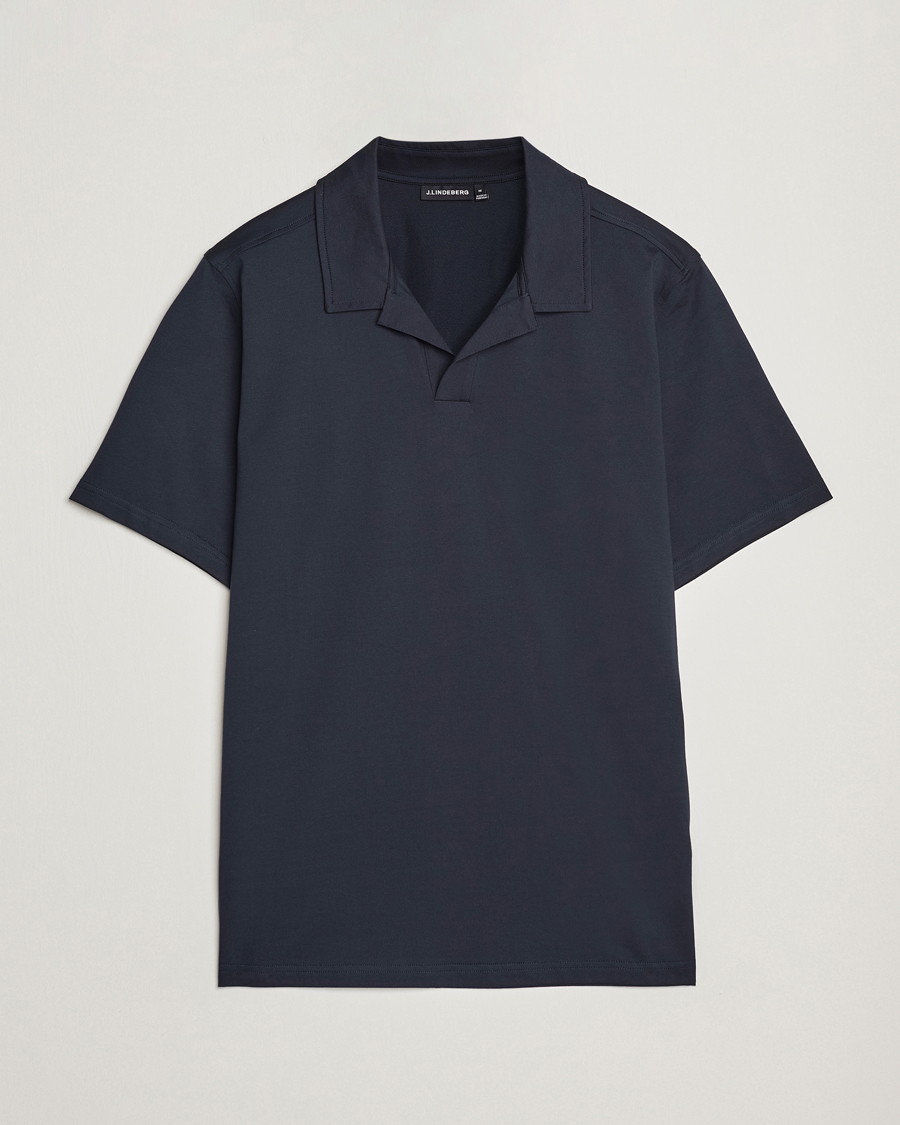 Homme | Polos | J.Lindeberg | Asher Open Collar Polo Shirt Navy