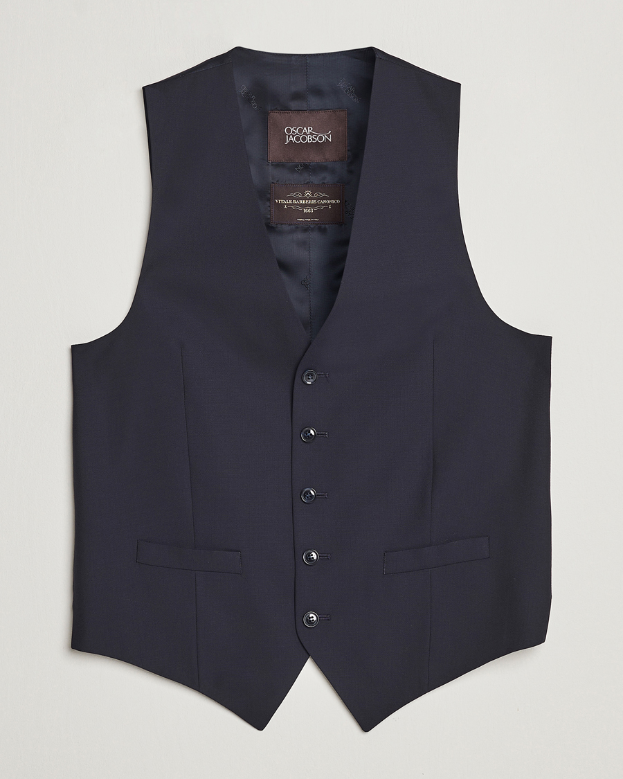 Homme | Blazers | Oscar Jacobson | Carlo Wool Waistcoat Navy