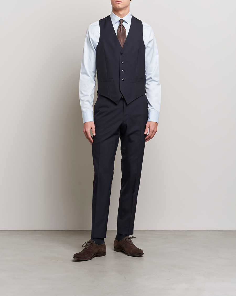 Homme | Blazers | Oscar Jacobson | Carlo Wool Waistcoat Navy