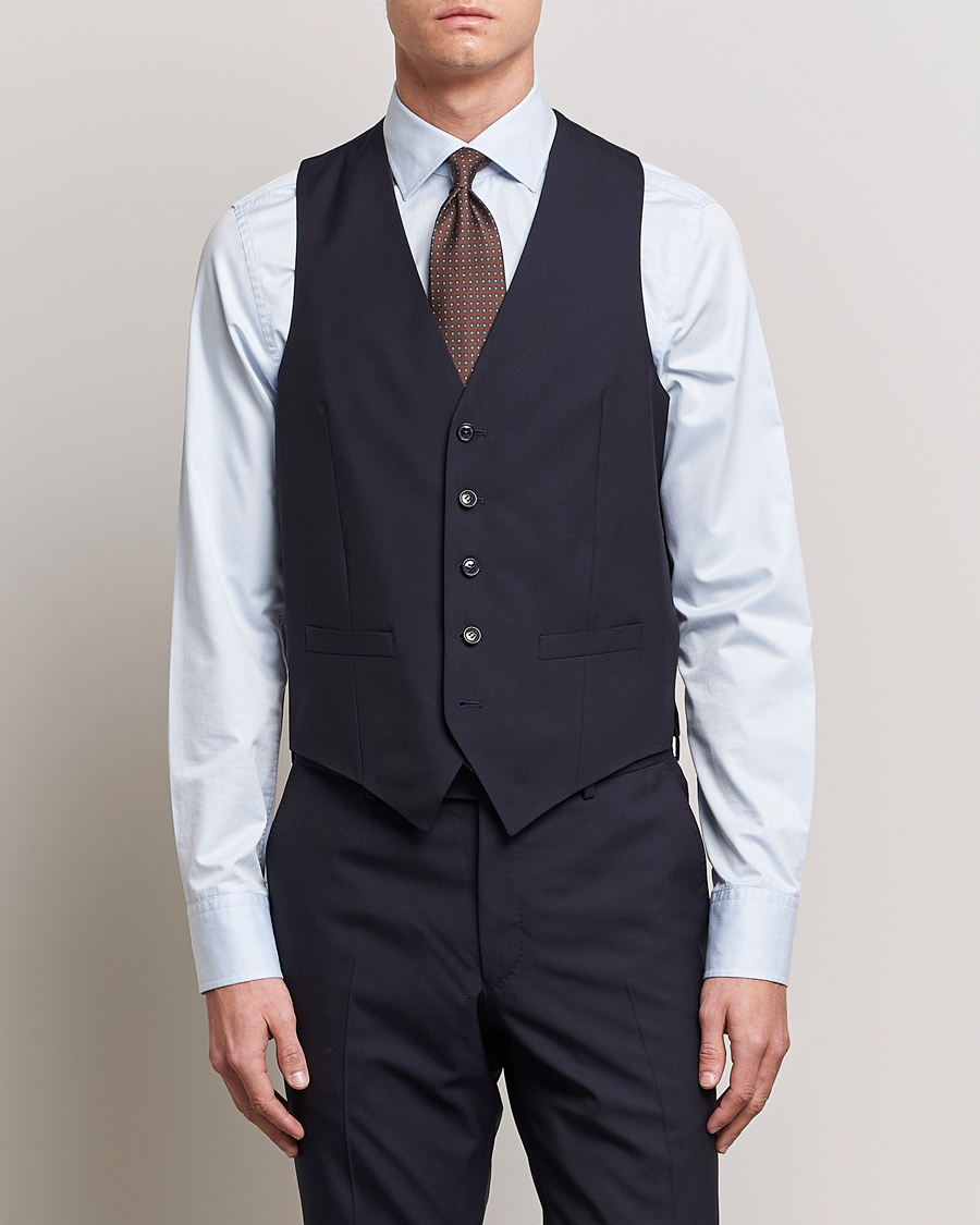 Homme | Blazers | Oscar Jacobson | Carlo Wool Waistcoat Navy