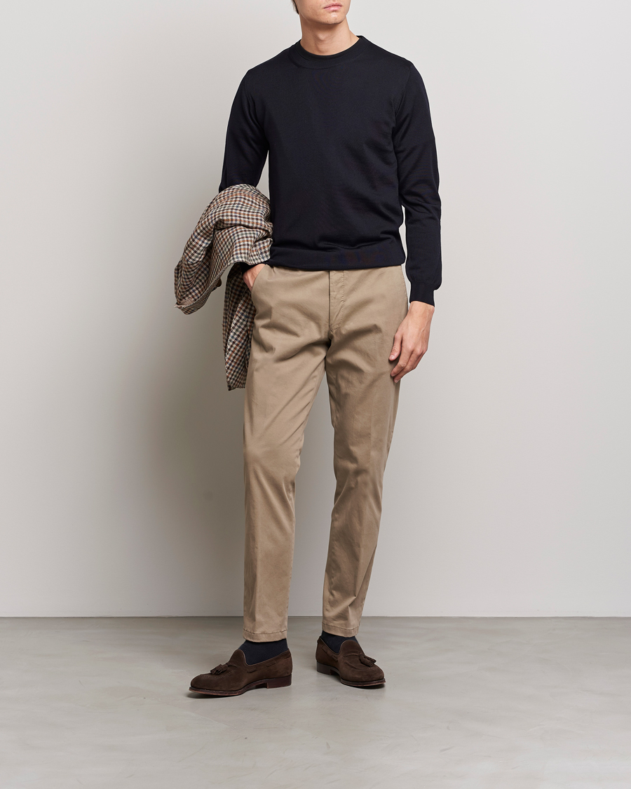 Homme | Pulls Et Tricots | Oscar Jacobson | Custer Merino Wool Roundneck Navy