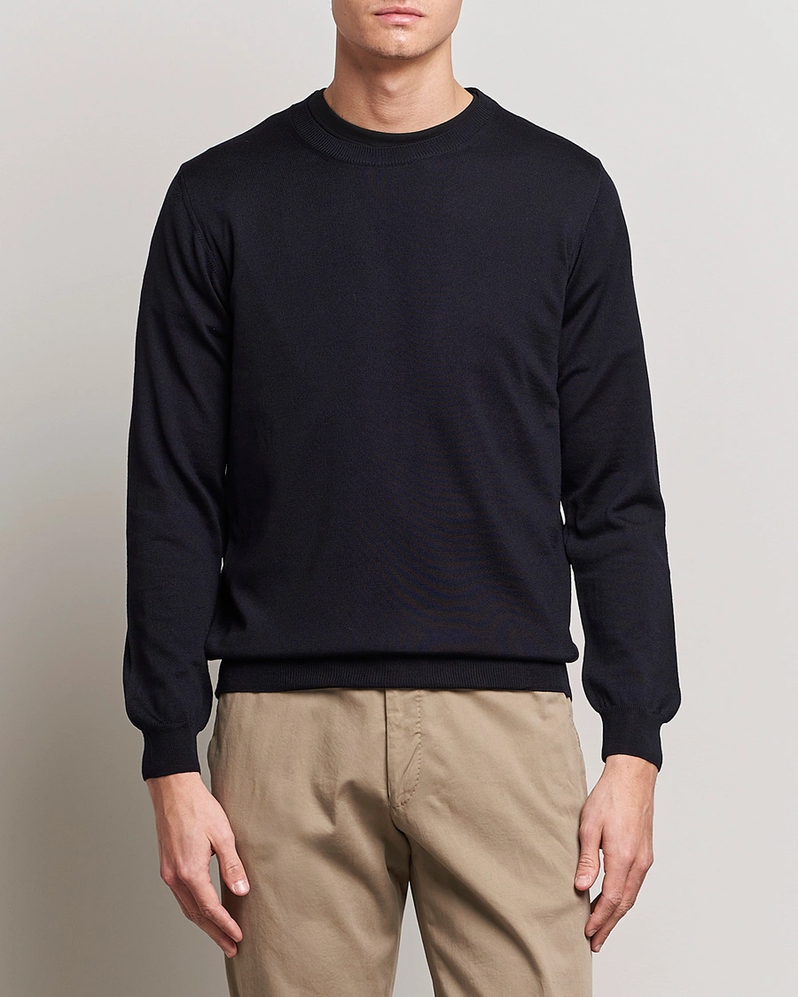 Homme | Pulls À Col Rond | Oscar Jacobson | Custer Merino Wool Roundneck Navy