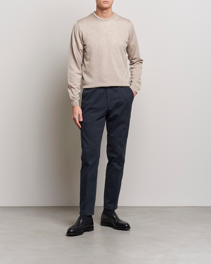 Homme | Pulls Et Tricots | Oscar Jacobson | Custer Merino Wool Roundneck Beige