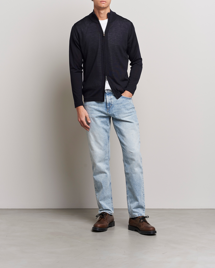 Homme | Pulls Et Tricots | Oscar Jacobson | Ariel Merino Wool Full-Zip Navy