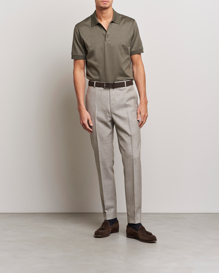 Homme | Polos | Brioni | Cotton/Silk Short Sleeve Polo Olive Green