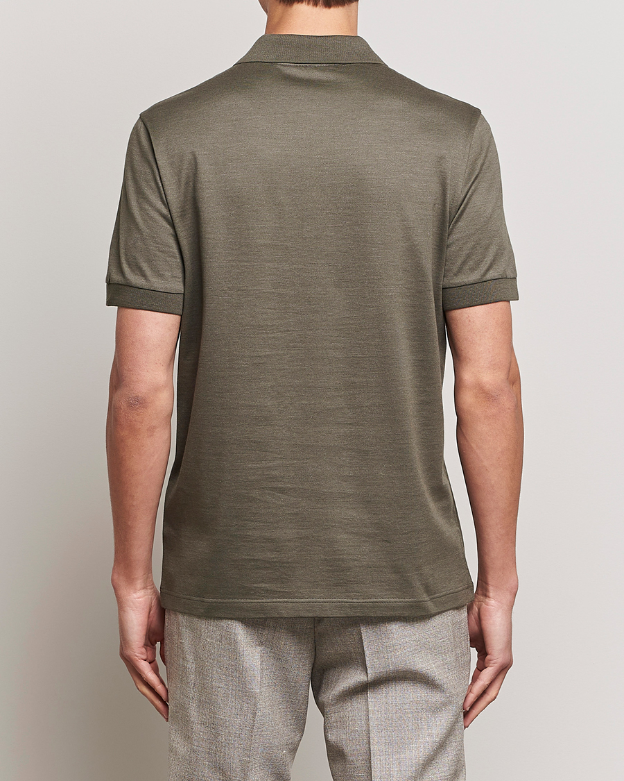 Homme | Polos | Brioni | Cotton/Silk Short Sleeve Polo Olive Green