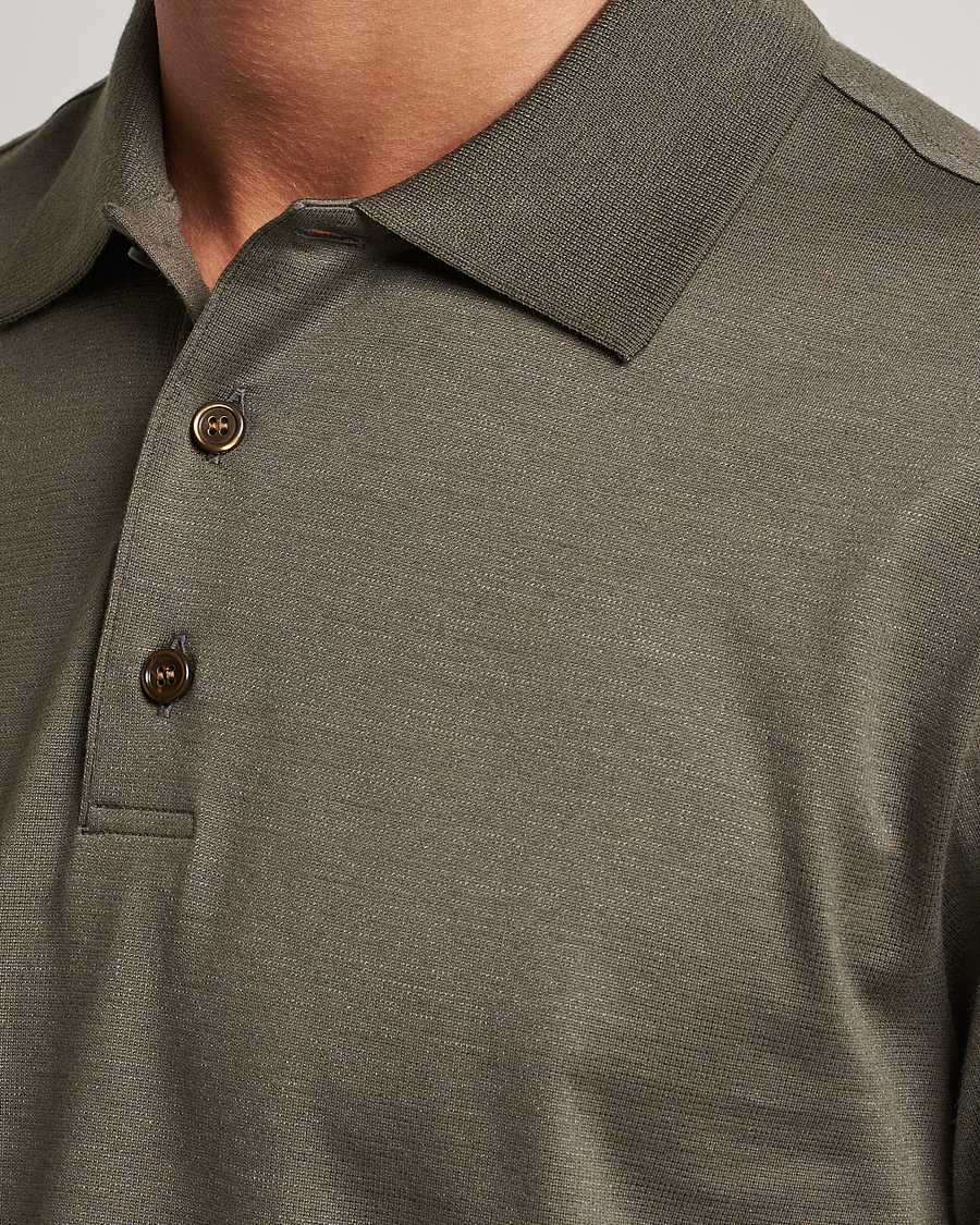 Homme | Polos | Brioni | Cotton/Silk Short Sleeve Polo Olive Green