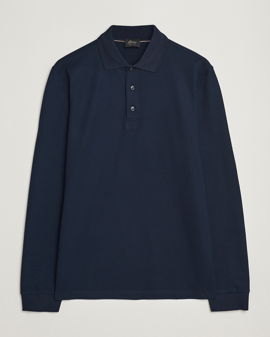 Homme | Pulls Et Tricots | Brioni | Cotton Piquet Long Sleeve Polo Navy