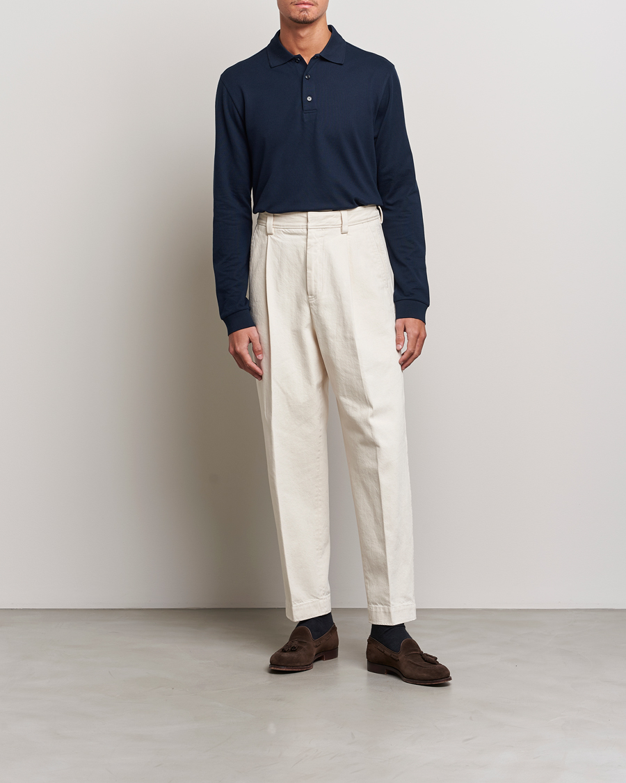 Homme | Pulls Et Tricots | Brioni | Cotton Piquet Long Sleeve Polo Navy