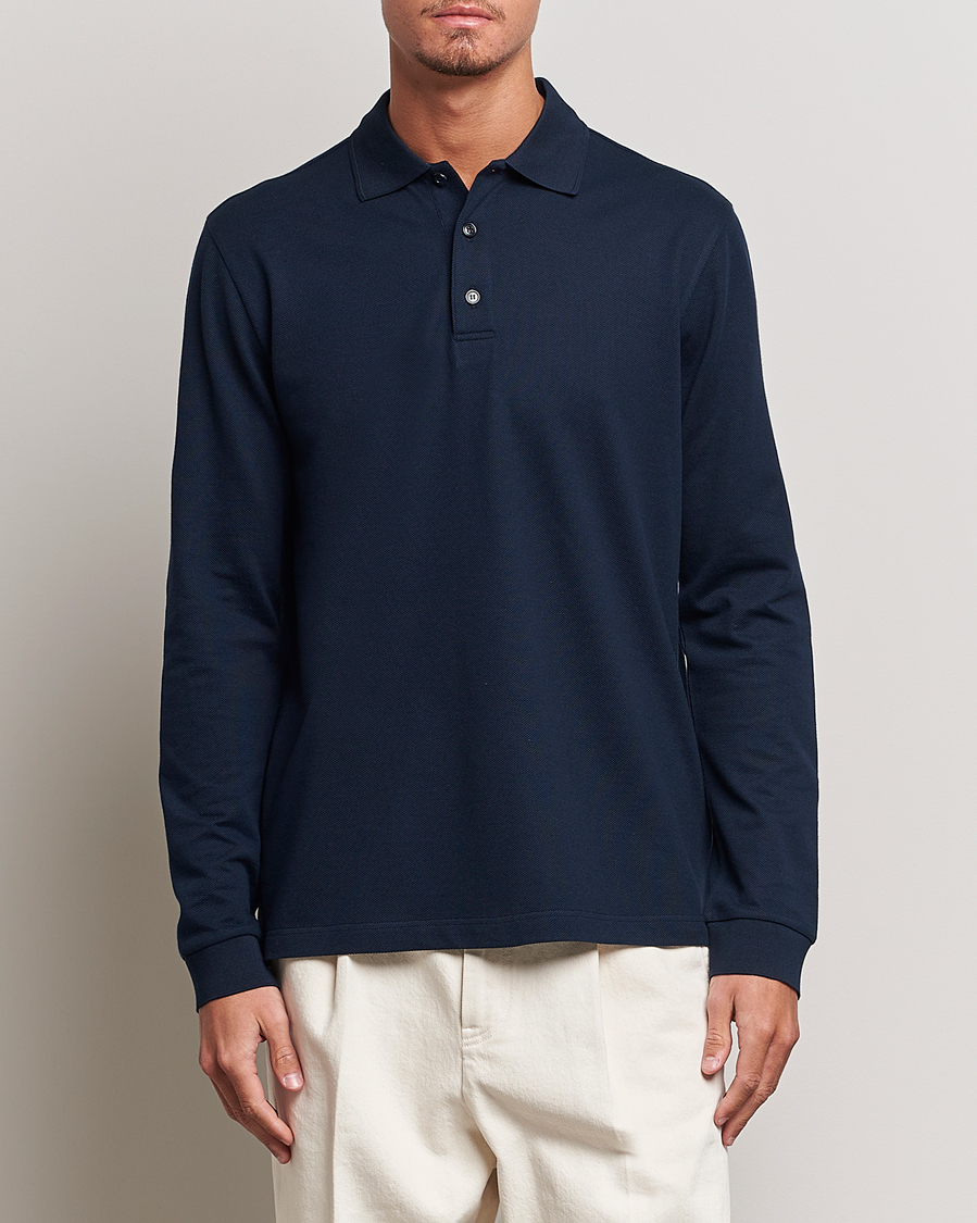 Homme | Pulls Et Tricots | Brioni | Cotton Piquet Long Sleeve Polo Navy