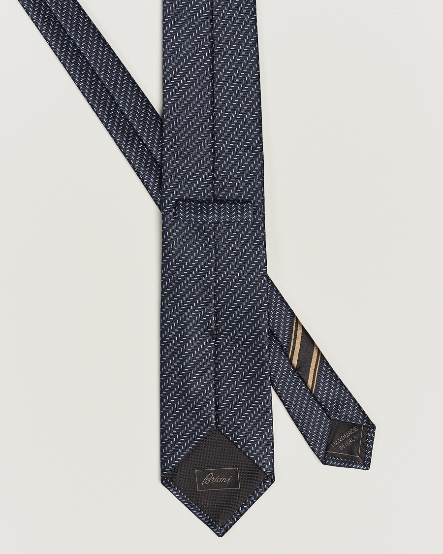 Homme | Brioni Zig Zag Jacuqard Silk Tie Navy | Brioni | Zig Zag Jacuqard Silk Tie Navy