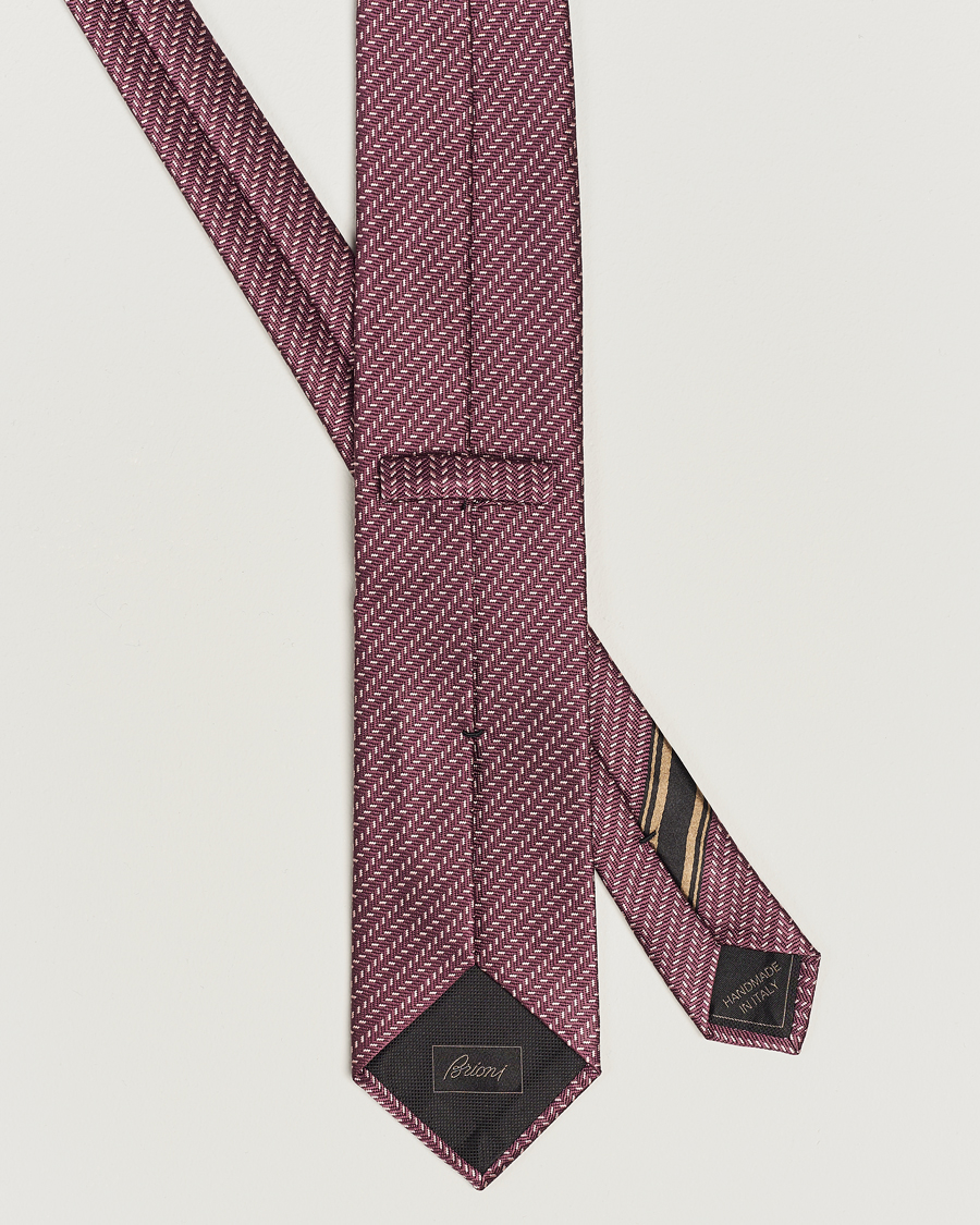 Homme | Brioni Zig Zag Jacuqard Silk Tie Burgundy | Brioni | Zig Zag Jacuqard Silk Tie Burgundy