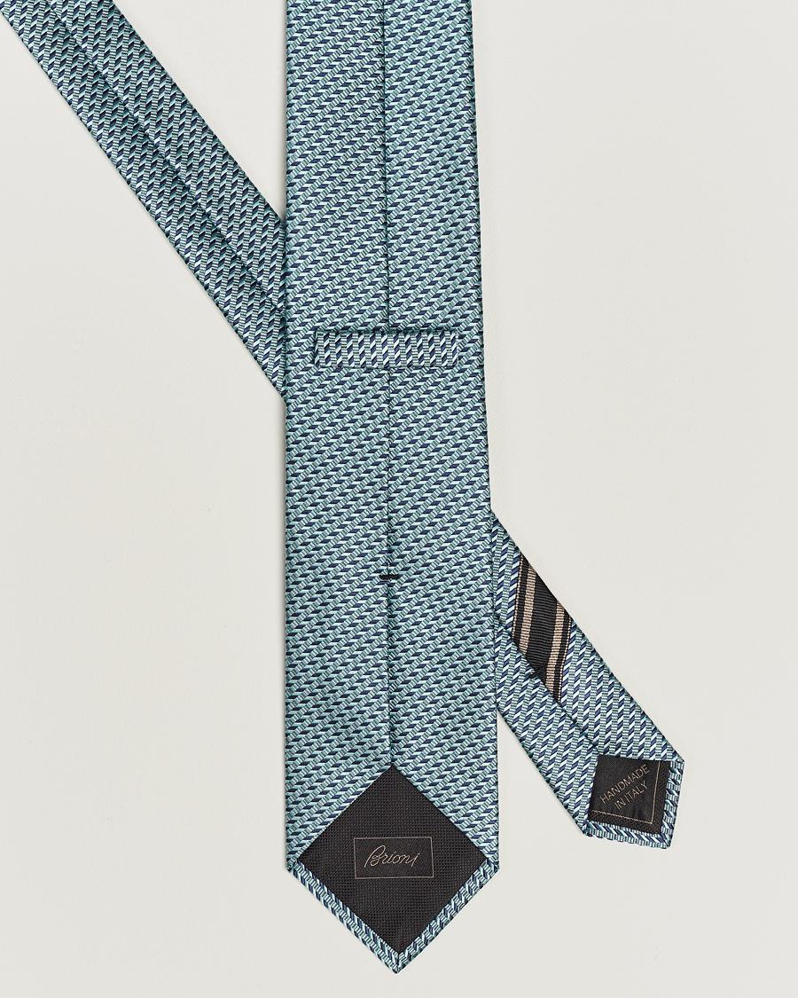 Homme | Brioni Geometrical Jacquard Silk Tie Teal | Brioni | Geometrical Jacquard Silk Tie Teal