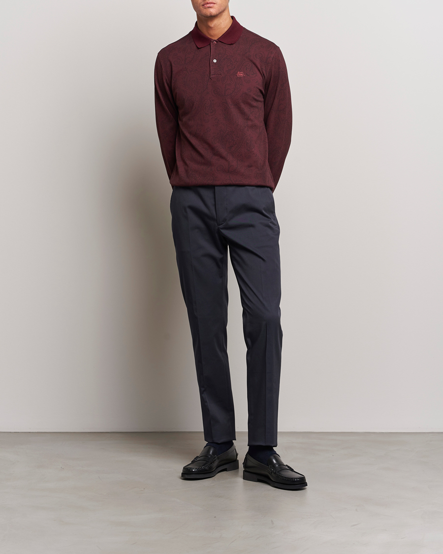 Homme | Pulls Et Tricots | Etro | Tonal Paisley Long Sleeve Polo Burgundy