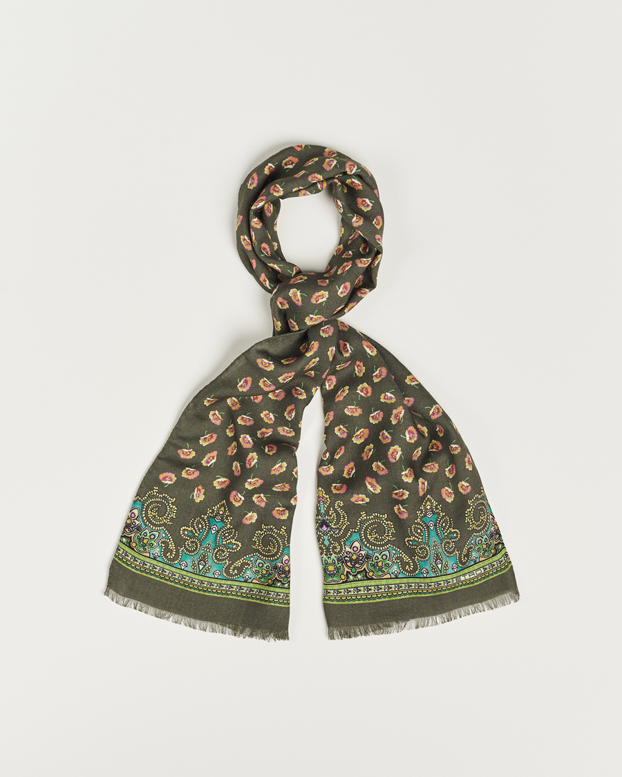 Homme | Etro Printed Wool/Silk Scarf Green | Etro | Printed Wool/Silk Scarf Green