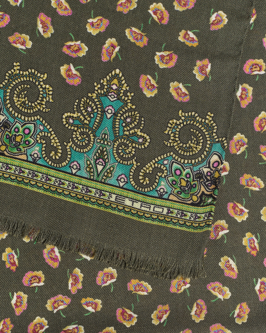 Homme | Etro Printed Wool/Silk Scarf Green | Etro | Printed Wool/Silk Scarf Green