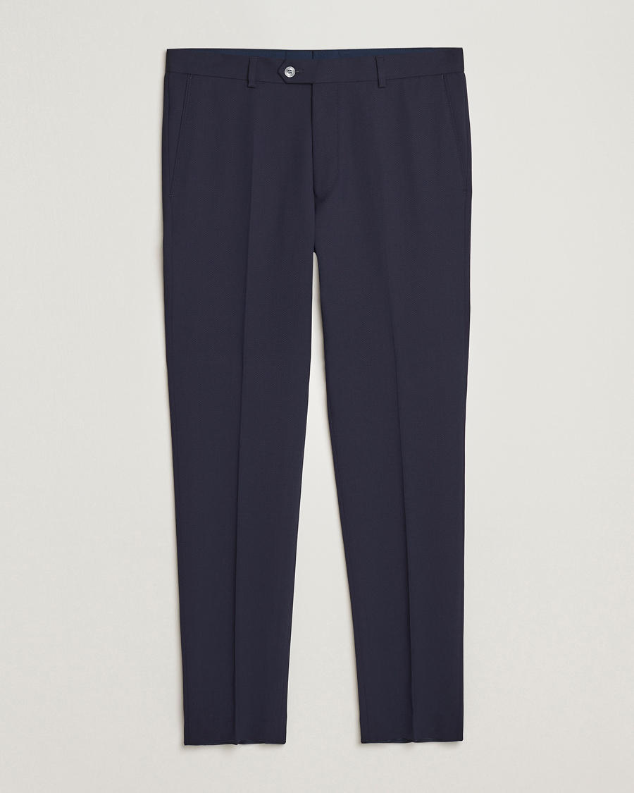 Homme | Pantalons | Oscar Jacobson | Denz Structured Wool Trousers Blue