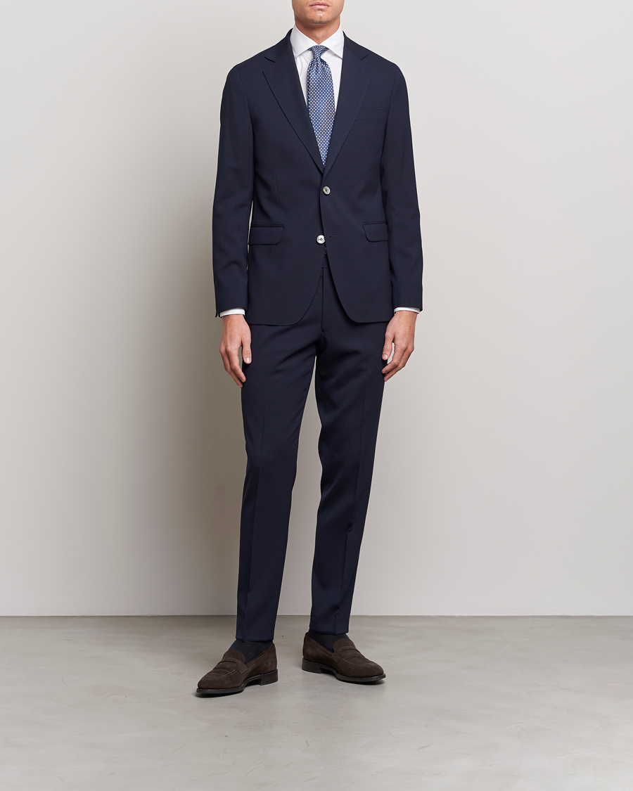 Homme | Pantalons | Oscar Jacobson | Denz Structured Wool Trousers Blue