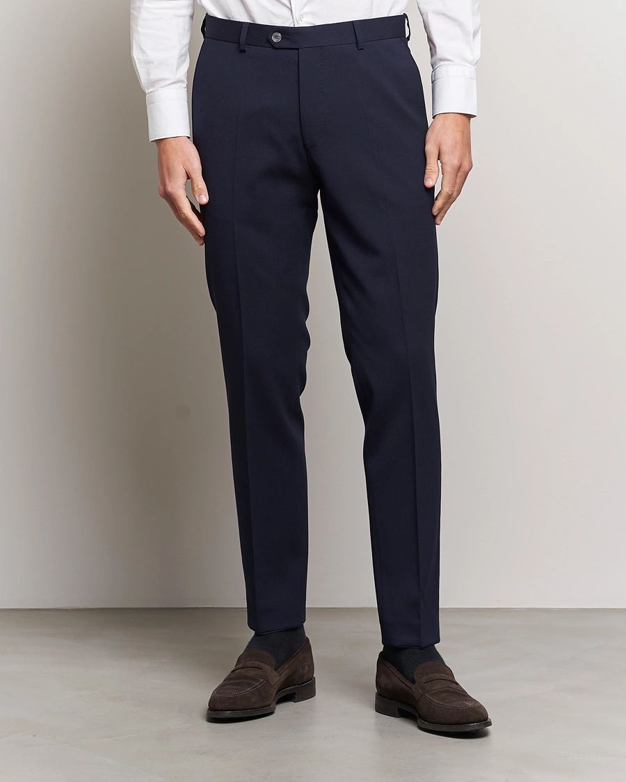 Homme | Pantalons De Costume | Oscar Jacobson | Denz Structured Wool Trousers Blue