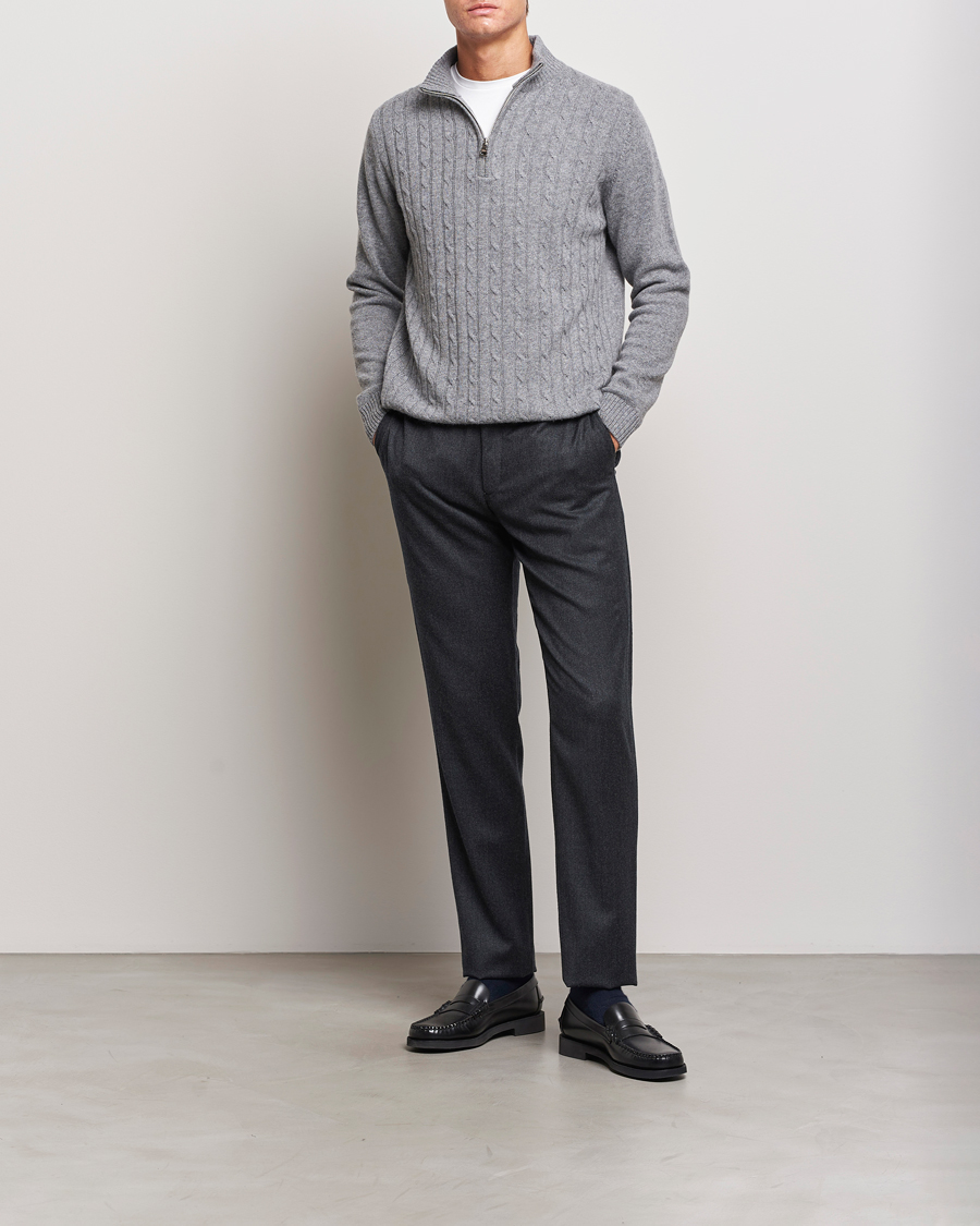 Homme | Pantalons | Canali | Slim Fit Washable Flannel Trousers Charcoal