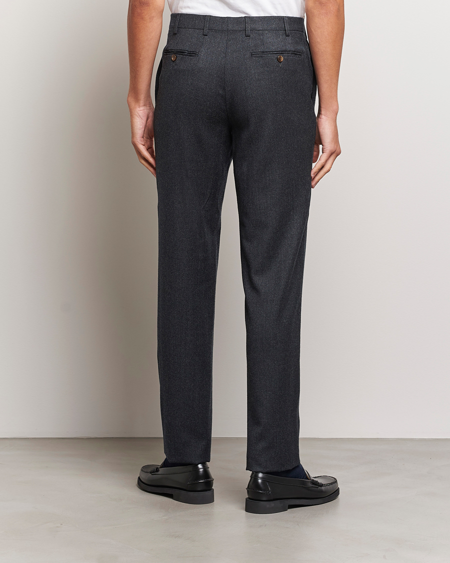 Homme | Pantalons | Canali | Slim Fit Washable Flannel Trousers Charcoal