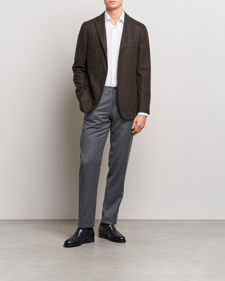 Homme | Pantalons | Canali | Slim Fit Washable Flannel Trousers Grey Melange