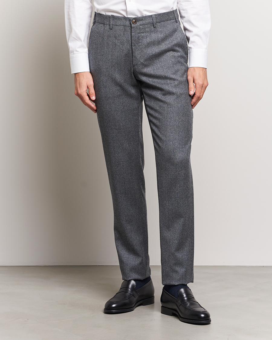 Homme | Pantalons | Canali | Slim Fit Washable Flannel Trousers Grey Melange