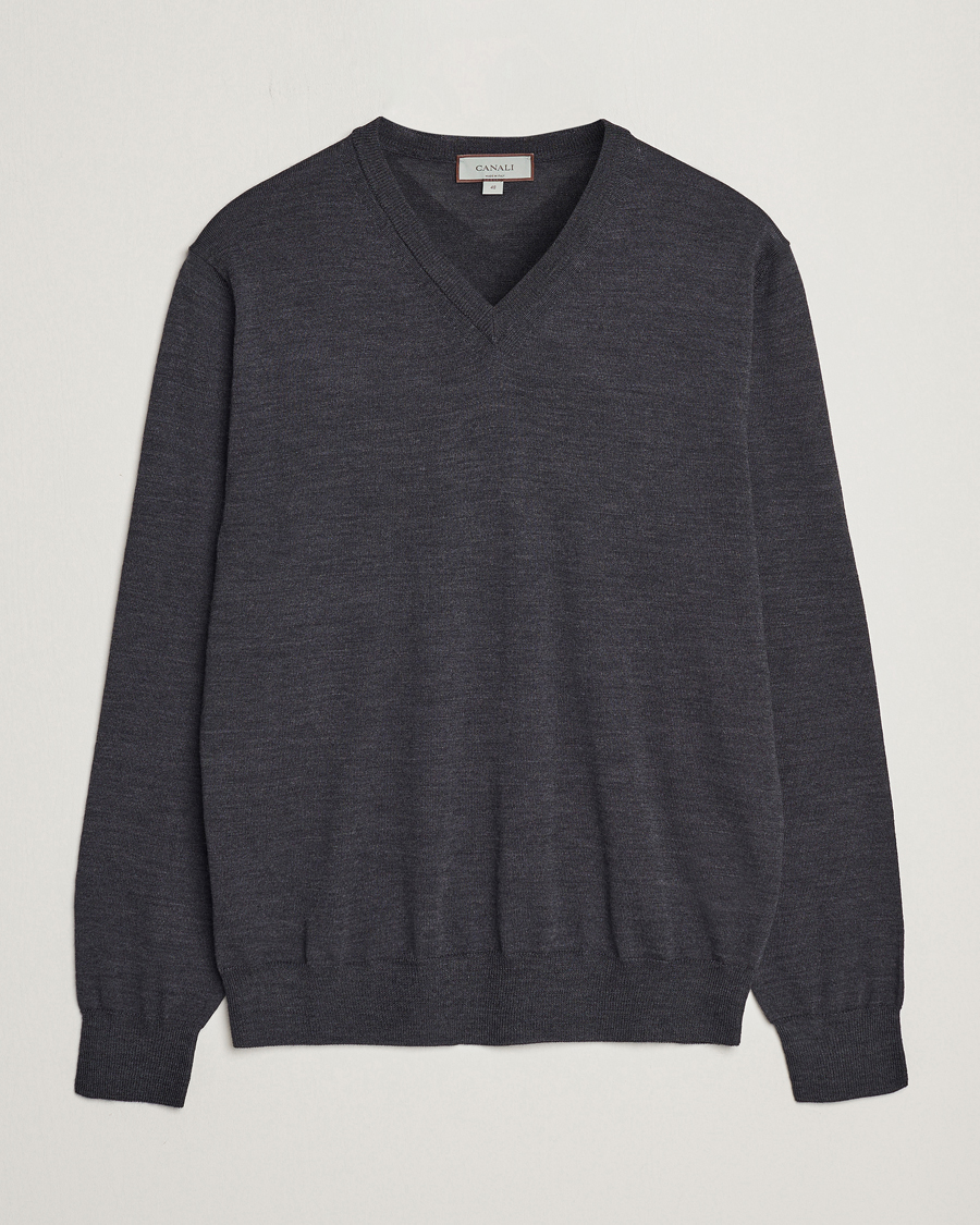 Homme | Pulls Et Tricots | Canali | Merino Wool V-Neck Charcoal