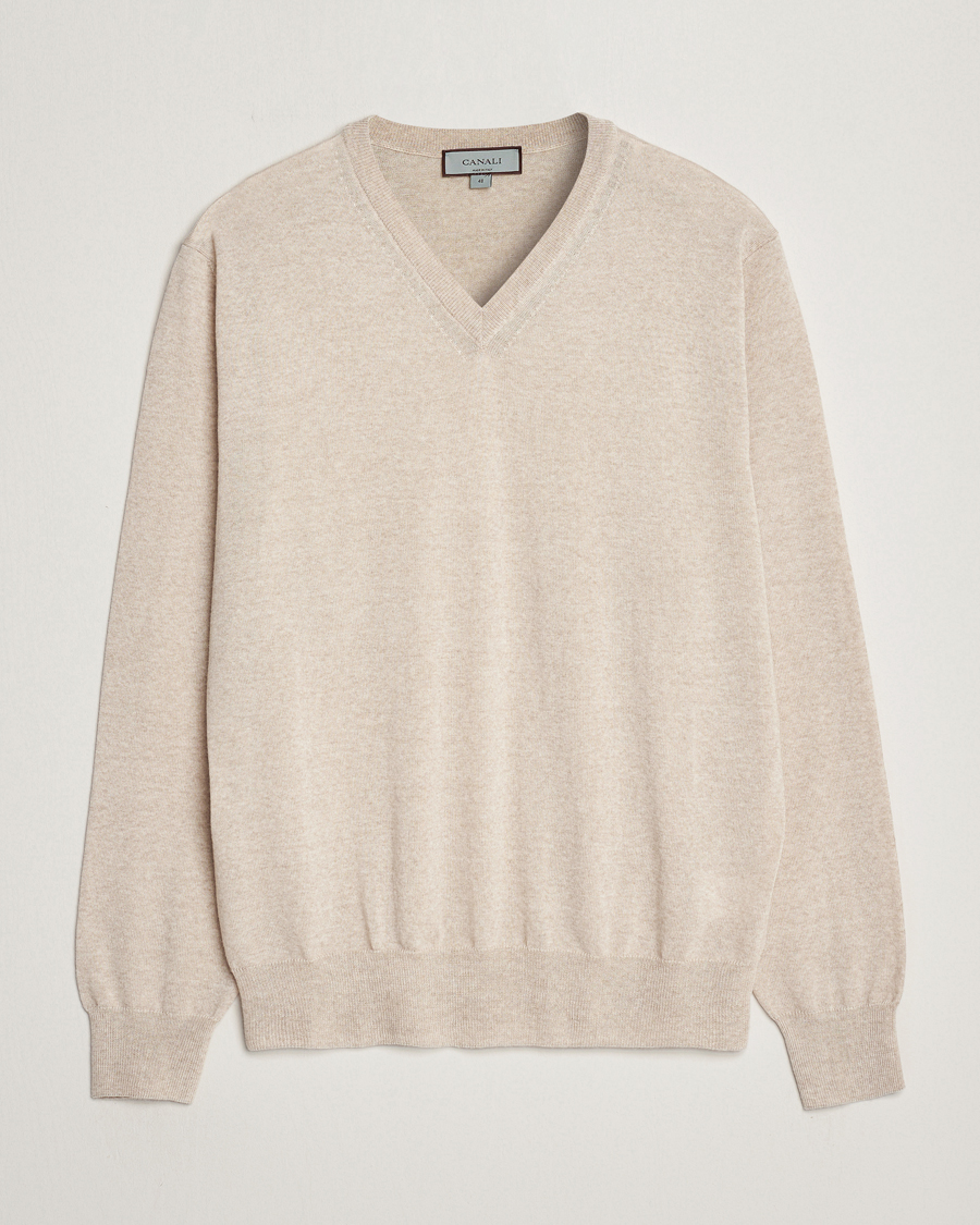 Homme | Pulls Et Tricots | Canali | Merino Wool V-Neck Light Beige