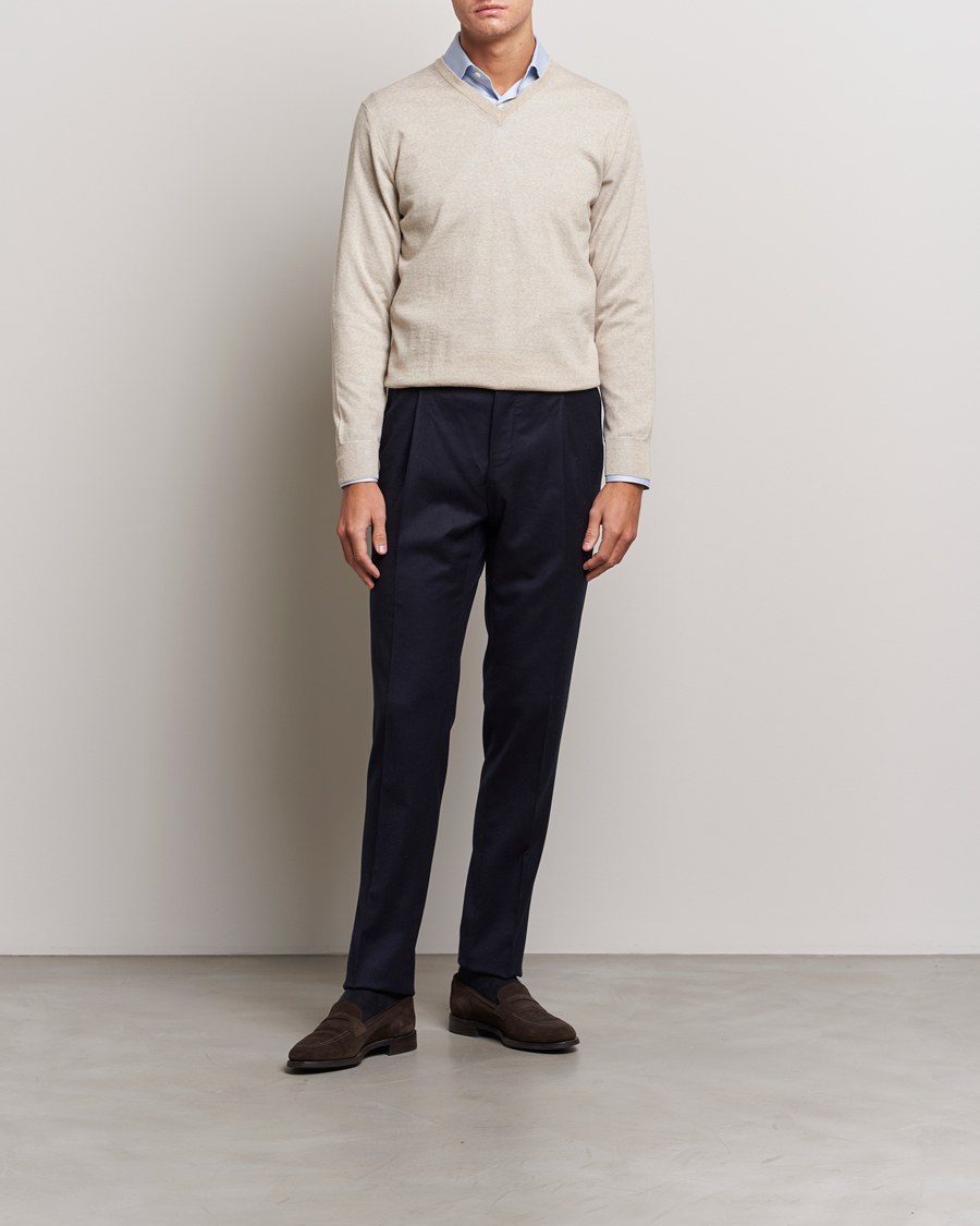 Homme | Pulls Et Tricots | Canali | Merino Wool V-Neck Light Beige