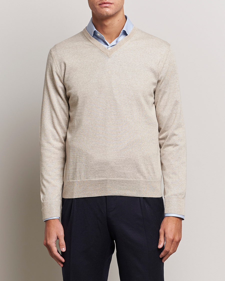 Homme | Pulls Et Tricots | Canali | Merino Wool V-Neck Light Beige