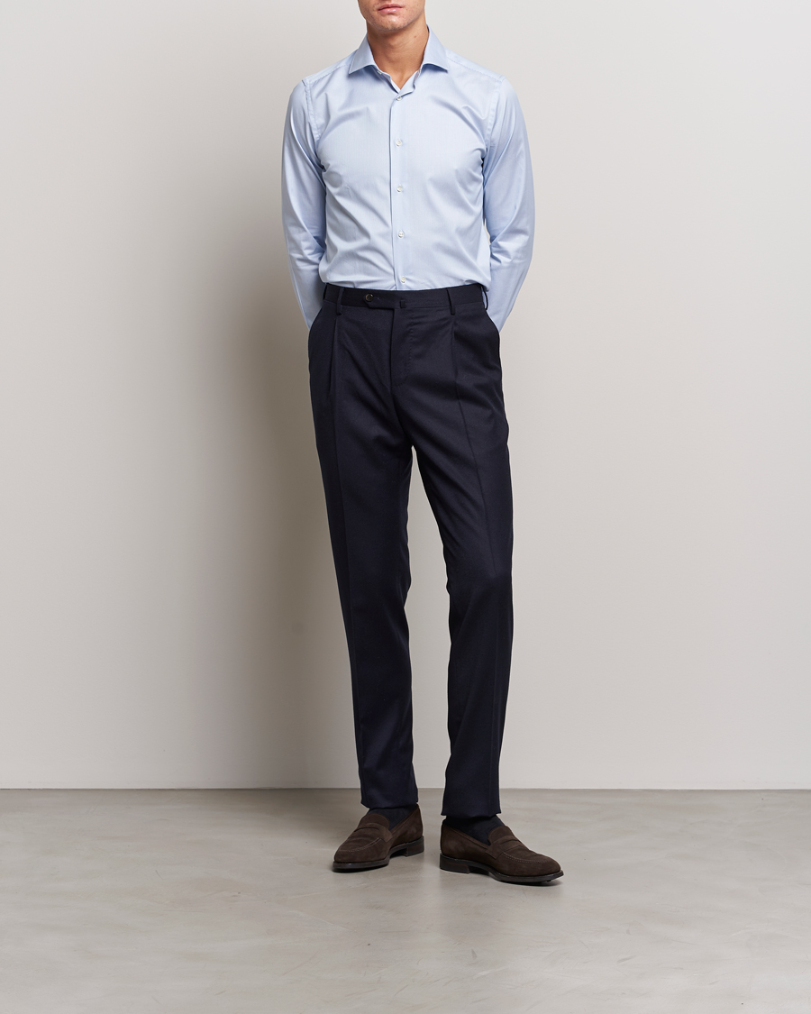 Homme | Chemises | Canali | Slim Fit Striped Cotton Shirt Light Blue