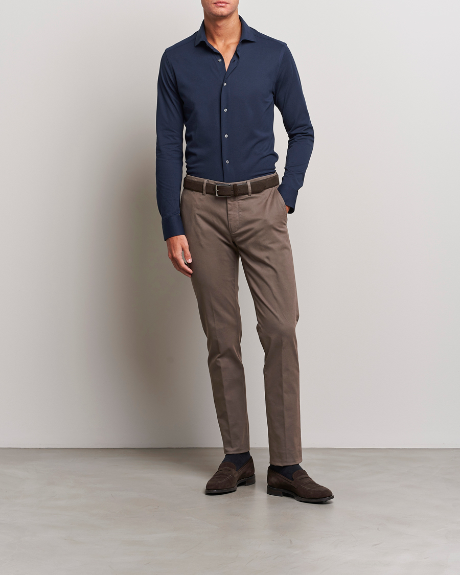 Homme | Chemises | Canali | Slim Fit Pique Shirt Navy