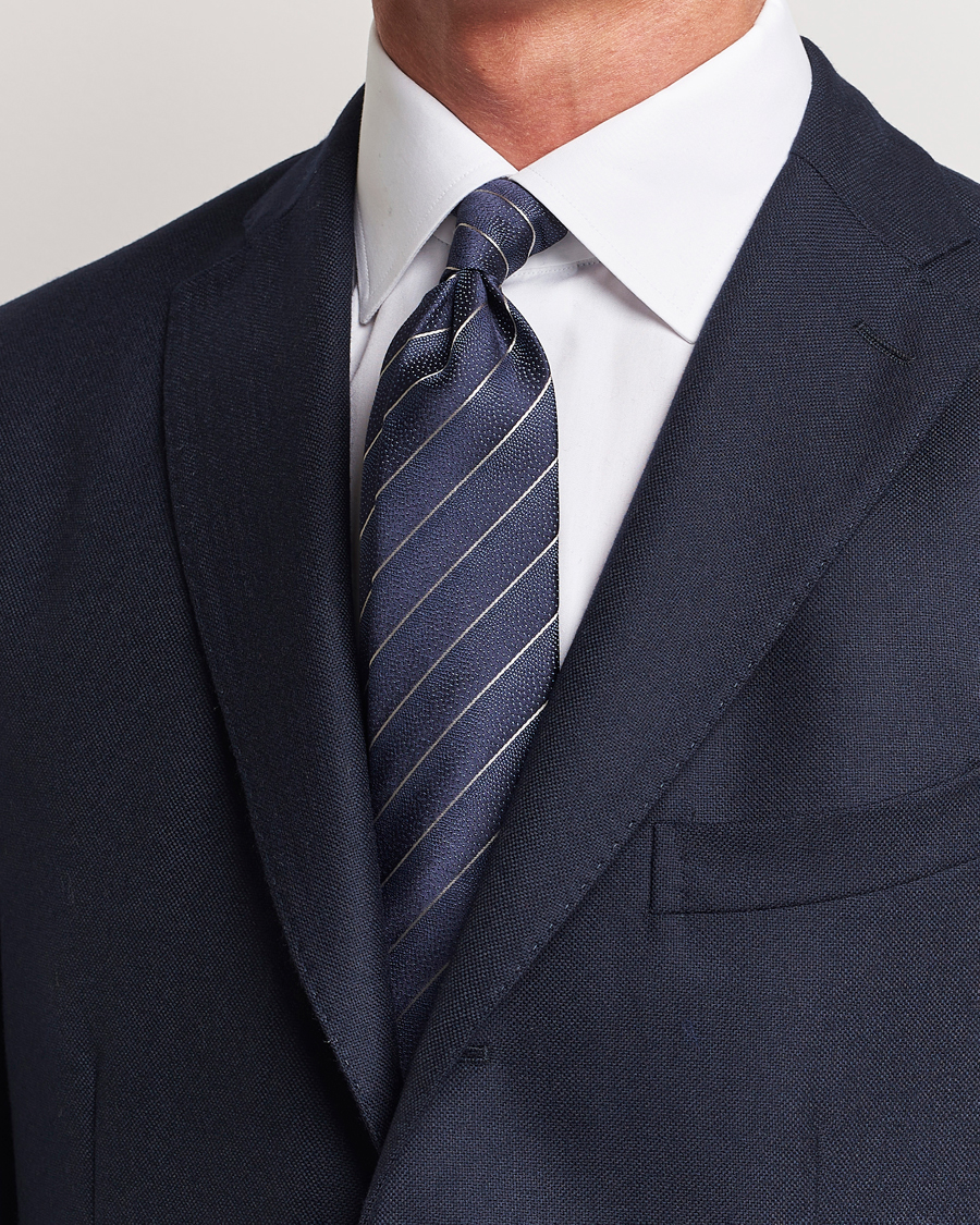 Homme | Canali Striped Silk Tie Navy | Canali | Striped Silk Tie Navy