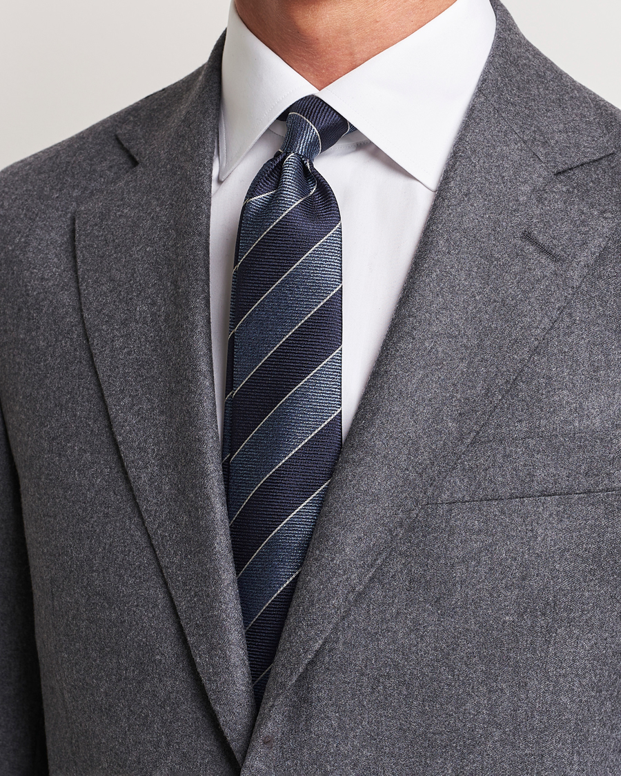 Homme | Canali Regimental Stripe Silk Tie Navy | Canali | Regimental Stripe Silk Tie Navy