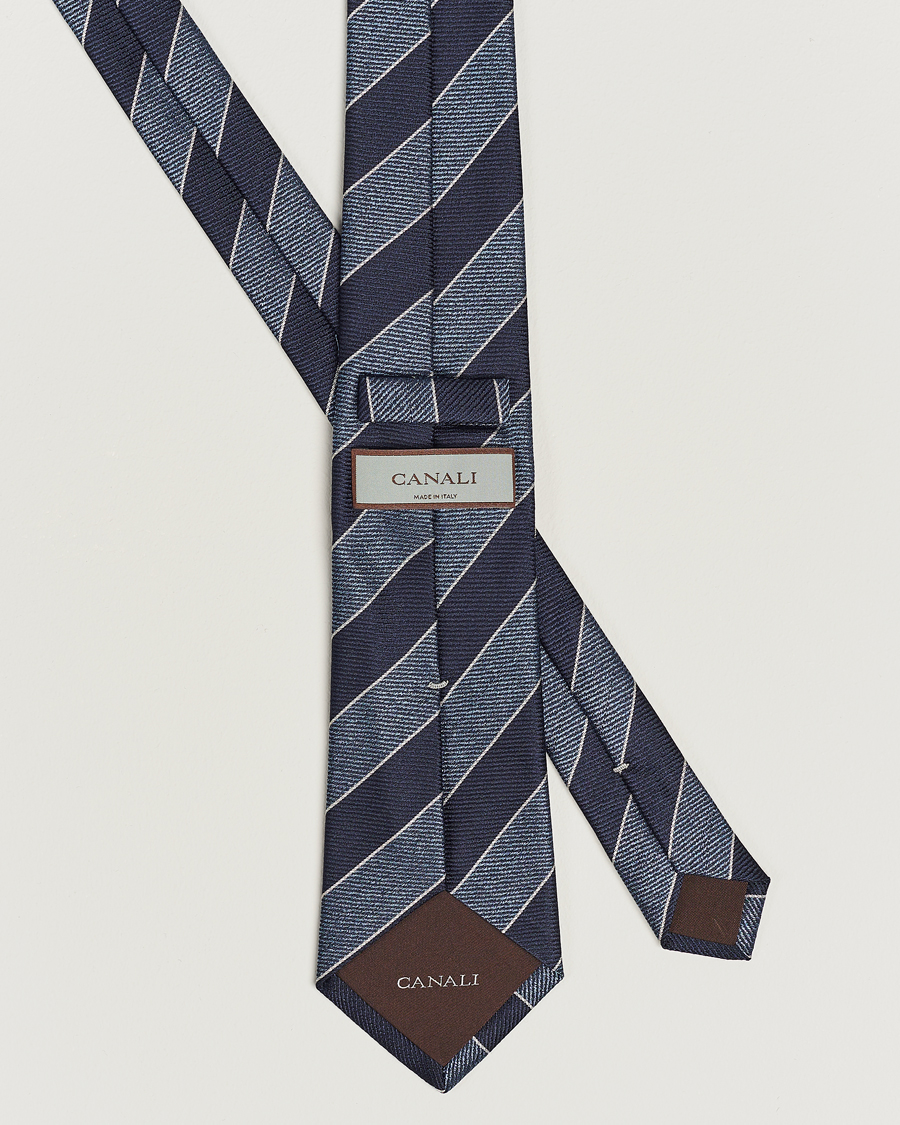 Homme | Canali Regimental Stripe Silk Tie Navy | Canali | Regimental Stripe Silk Tie Navy