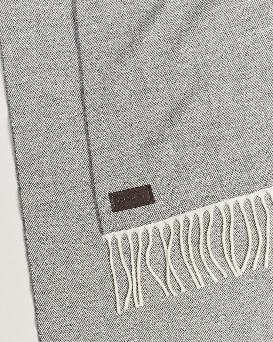 Homme | Canali Herringbone Wool Scarf Light Grey | Canali | Herringbone Wool Scarf Light Grey