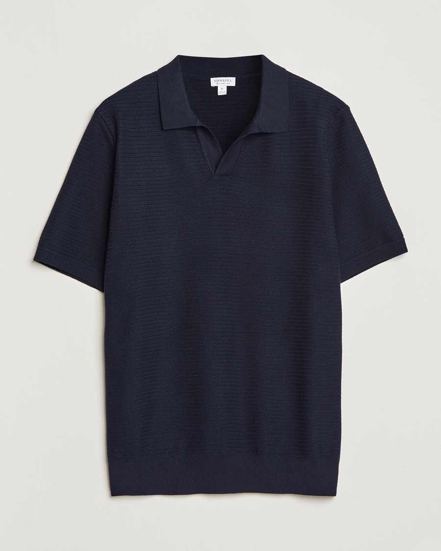 Homme | Polos | Sunspel | Knitted Polo Shirt Navy