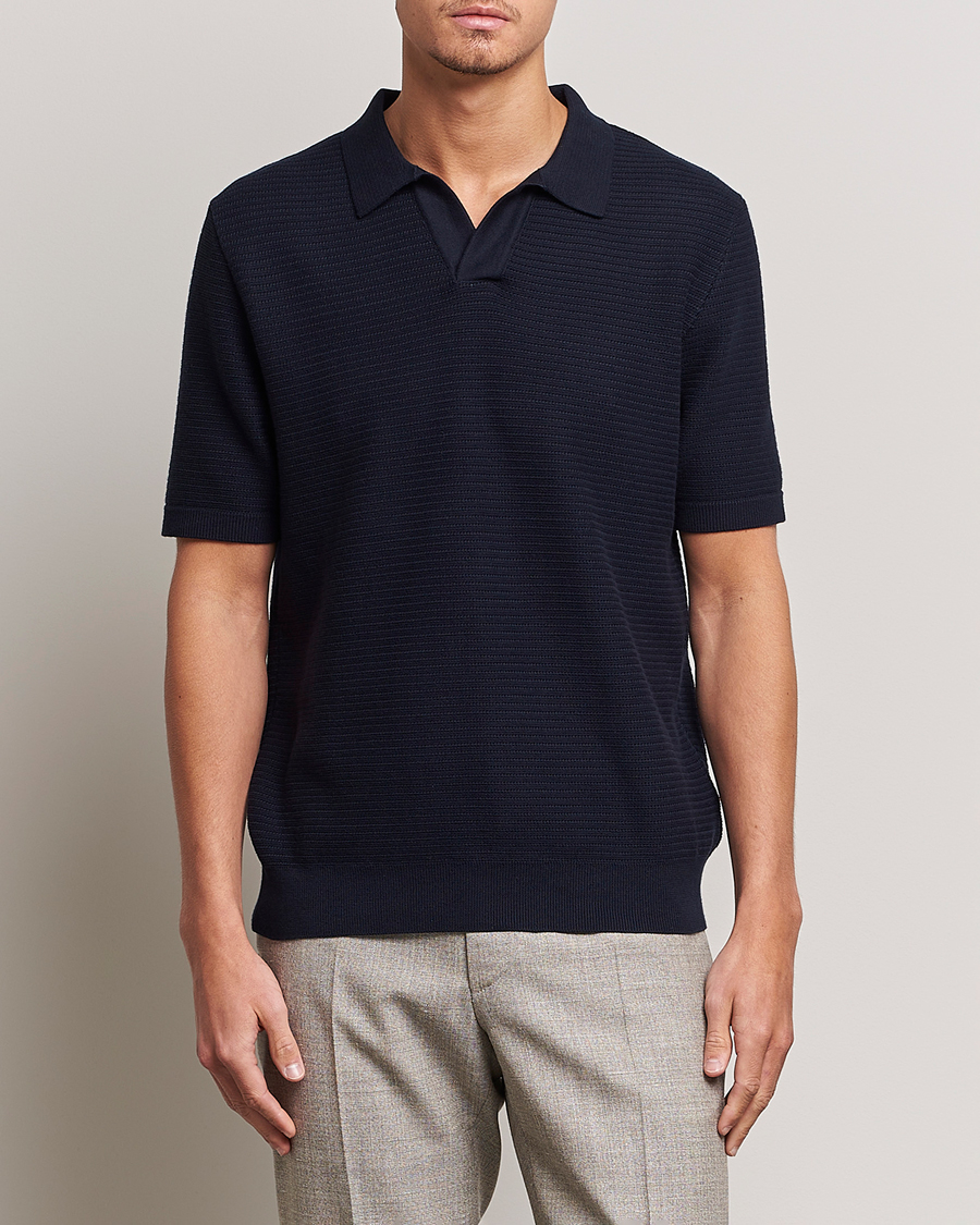 Homme | Polos | Sunspel | Knitted Polo Shirt Navy