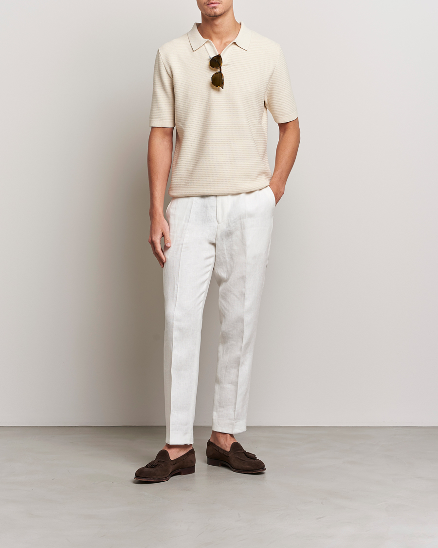 Homme | Polos | Sunspel | Knitted Polo Shirt Ecru