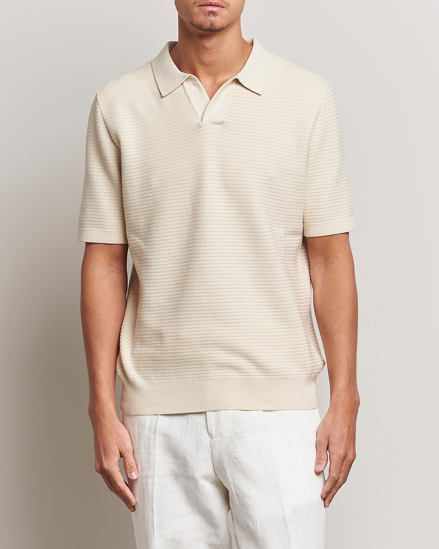 Homme | Polos | Sunspel | Knitted Polo Shirt Ecru
