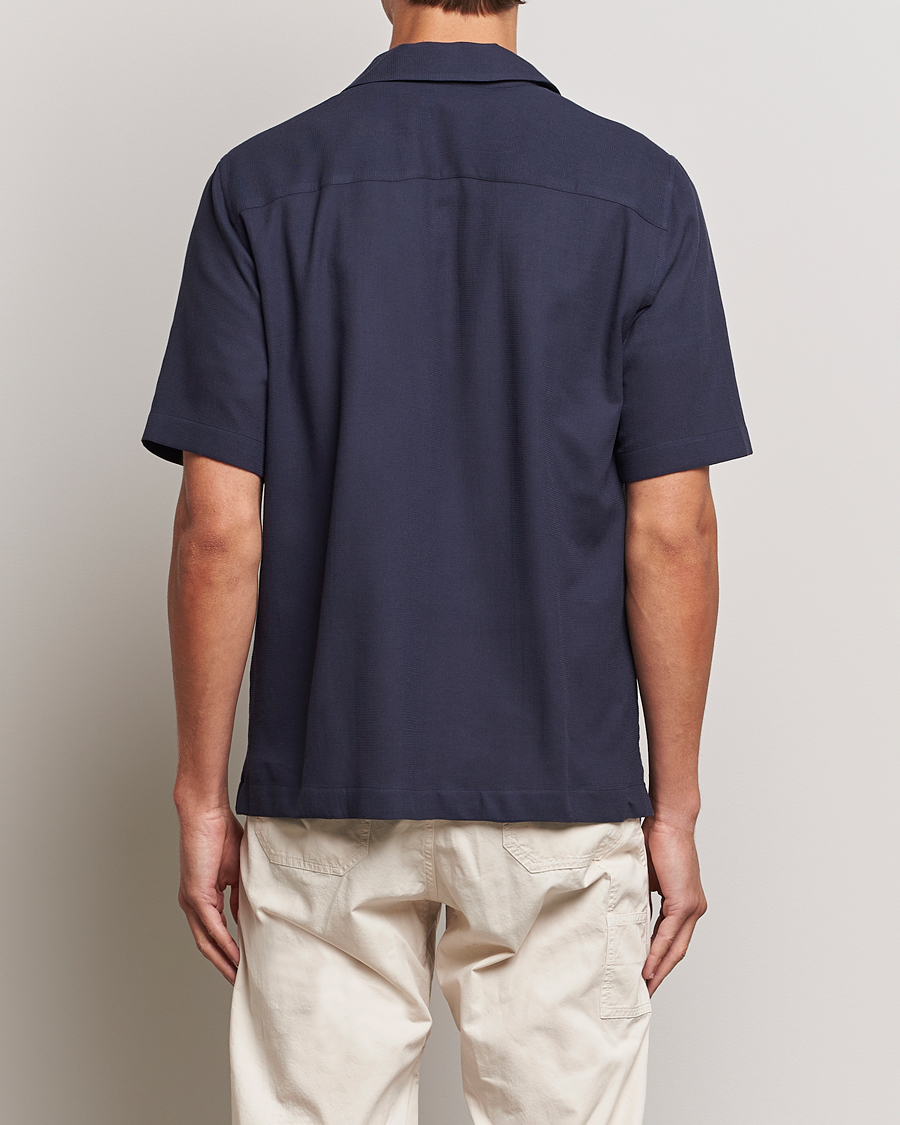 Homme | Chemises | Sunspel | Waffle Camp Collar Shirt Navy
