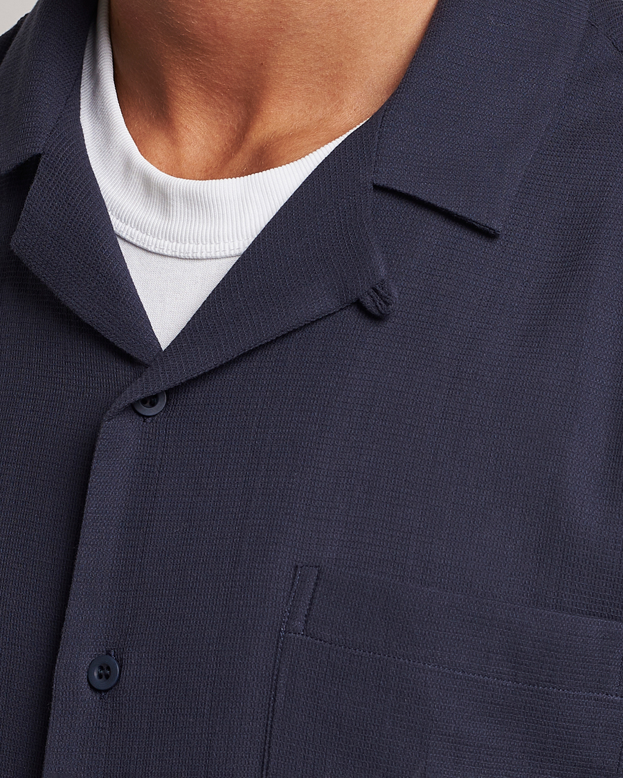Homme | Chemises | Sunspel | Waffle Camp Collar Shirt Navy
