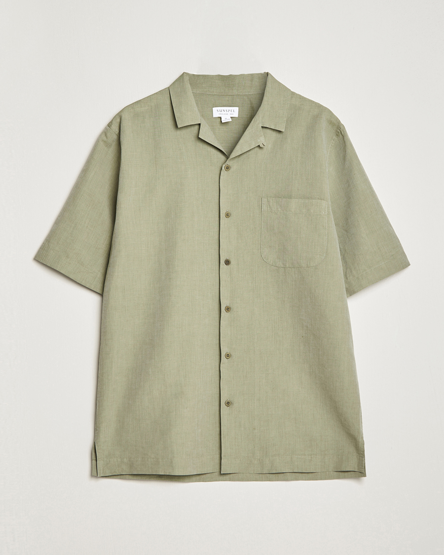 Homme | Chemises | Sunspel | Lightweight Cotton/Linen Resort Shirt Hunter Green